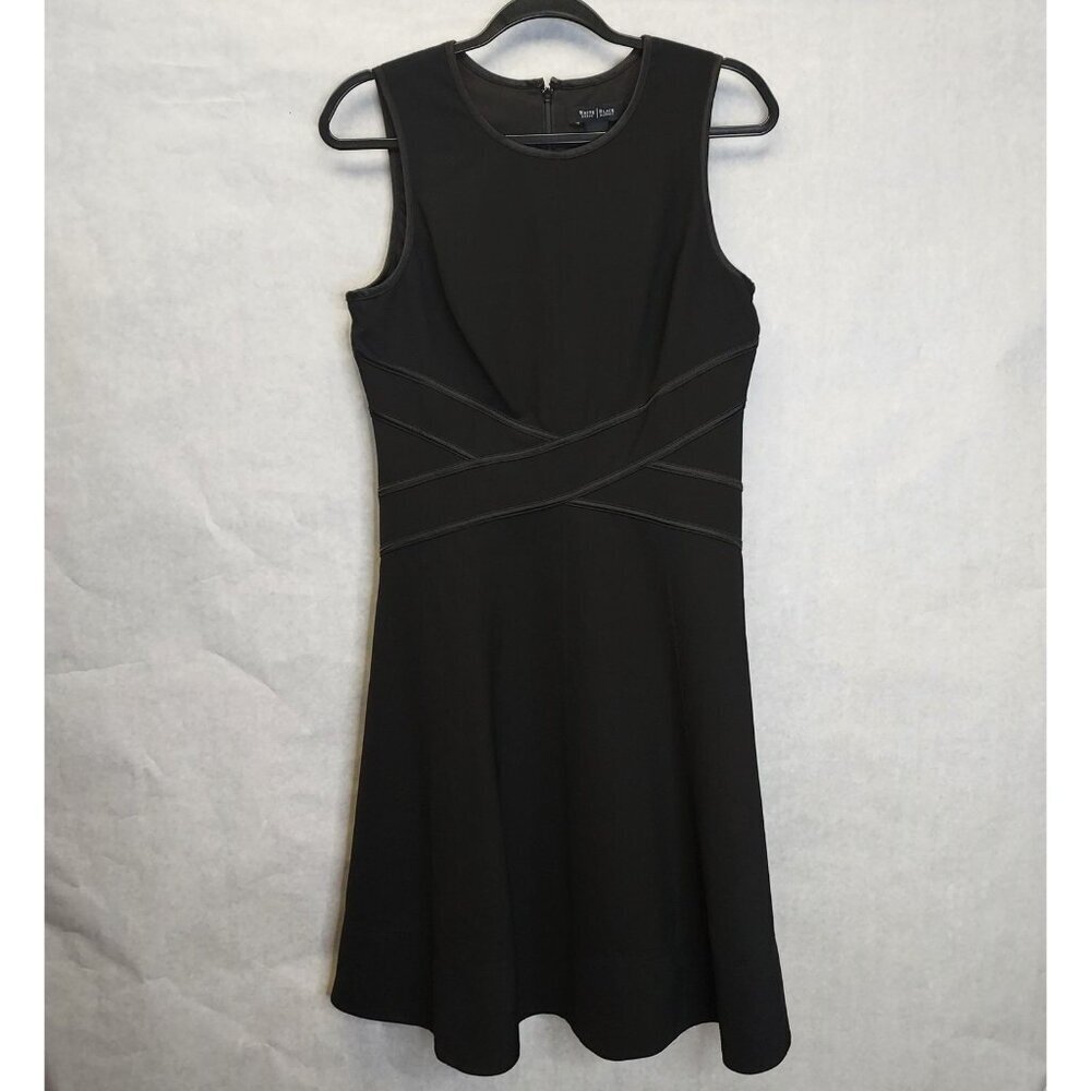 White House Black Market Fit & Flare Dress Women's 8 Black Satin Trim Career LBD